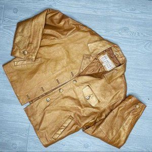 Vintage braefair leather metallic gold genuine leather button front jacket LG